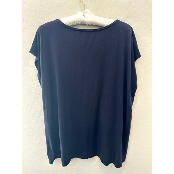 EILEEN FISHER | Navy Blue Cap Sleeve Drawstring Tencel Lyocell Top | XL - Picture 4 of 6